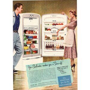 1950 Crosley Shelvador Refrigerator Fridge Vintage Print Ad Housewife Wall Art